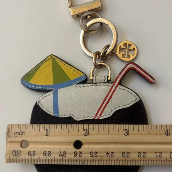 Tory Burch Coconut Cocktail Bag Charm Keychain Hair Calf Leather - Picture 5 of 6